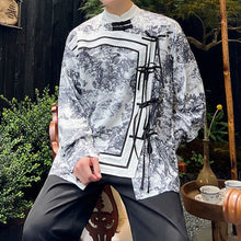 Load image into Gallery viewer, Ink Painting Buckle Tie Long-sleeved Shirt
