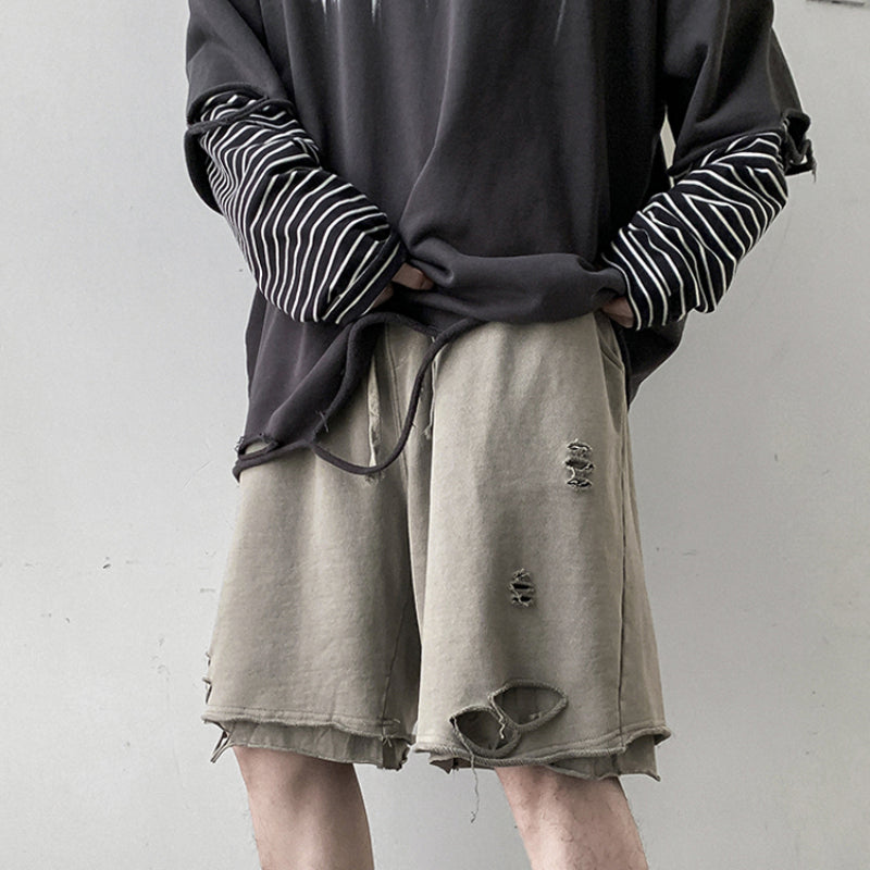 Layered Distressed Track Shorts