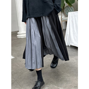 Contrast Patchwork Pleated Skirt