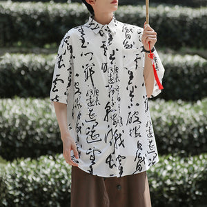 Ink Printed Loose Quarter Sleeve Shirt