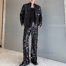 Load image into Gallery viewer, Sequined Stand Collar Jacket Straight Flared Pants Stage Party Two-piece Set
