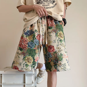 Summer Ethnic Rose Embroidered Shorts