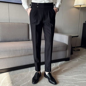 High-waist Side Button Straight Suit Trousers