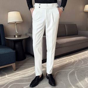 High-waist Side Button Straight Suit Trousers