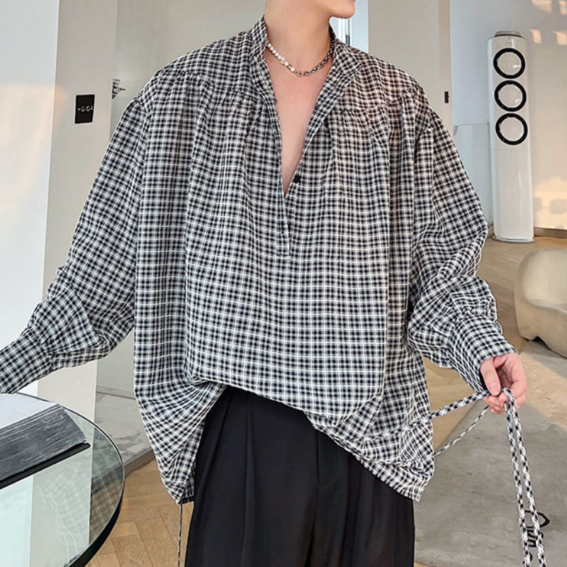 Oversized Check Loose Long Sleeve Shirt