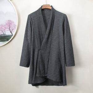 Slant-front Vintage Cotton Linen Cardigan