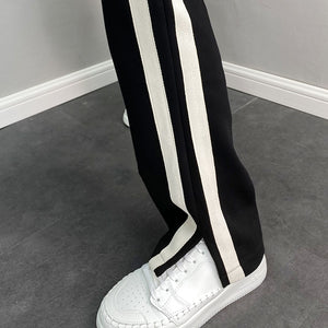 Thickened Striped Slit Wide-leg Straight Pants