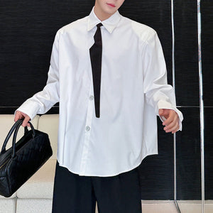 Removable Tie Shoulder Pads Loose Long Sleeve Shirt