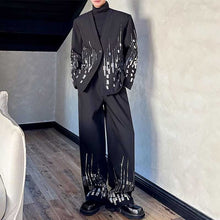 Load image into Gallery viewer, Embroidered Sequined Large V-Neck Suit Jacket Straight-Leg Trousers Two-Piece Set
