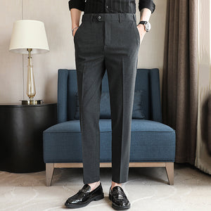 Elastic Waist Slim Fit Suit Trousers