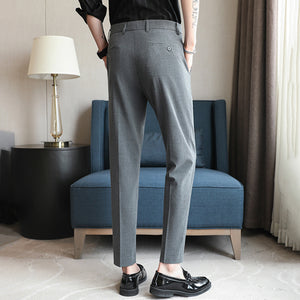 Elastic Waist Slim Fit Suit Trousers