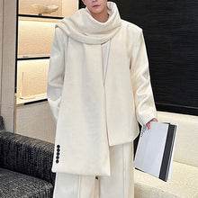 Load image into Gallery viewer, Woolen Elegant Collarless Suit Jacket Scarf and Casual Pants Three-piece Suit
