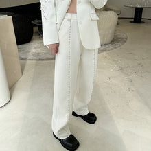 Load image into Gallery viewer, Pearl Rhinestone Shoulder Pad Coat Straight Casual Pants Two Piece Set
