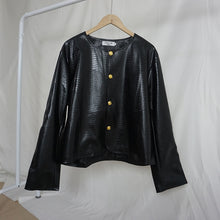 Load image into Gallery viewer, Round Neck PU Leather Cropped Jacket
