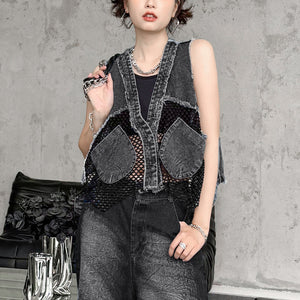 Mesh Short Denim Vest