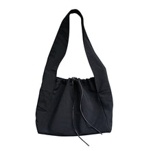 Load image into Gallery viewer, Black Drawstring Nylon Shoulder Bag
