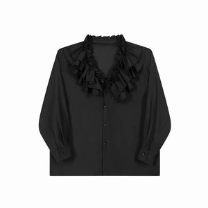 Vintage French Ruffle Collar V-neck Shirt