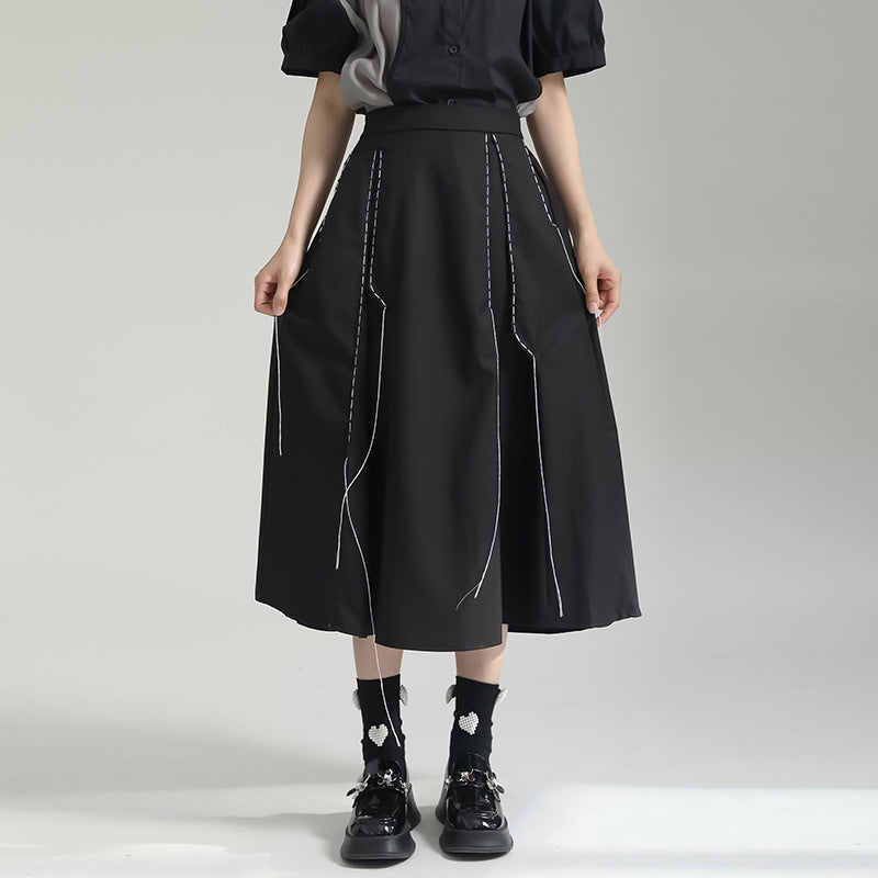 Topstitched A-line Irregular Skirt