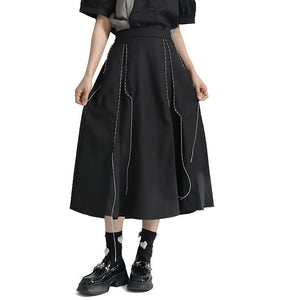 Topstitched A-line Irregular Skirt