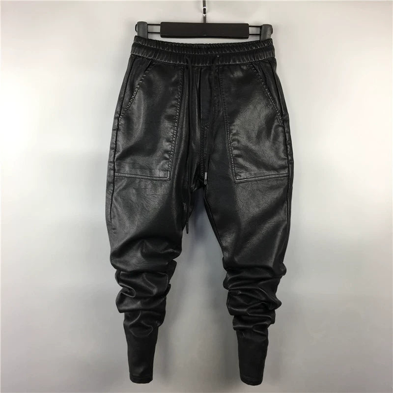 Faux Leather Plus Velvet Thickened Small Cuffs Skinny Pants