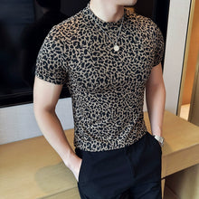 Load image into Gallery viewer, Leopard Print Slim Fit Half Turtleneck T-shirt
