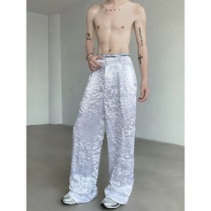 Pleated Shiny Straight Wide-leg Pants