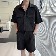 Load image into Gallery viewer, Pleated Simple Shirt and Shorts Set
