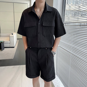 Pleated Simple Shirt and Shorts Set