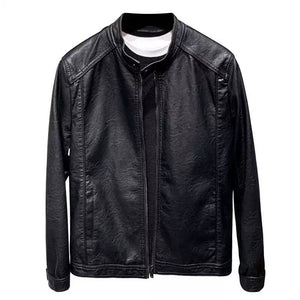 Slim-Fit Stand Collar Leather Jacket