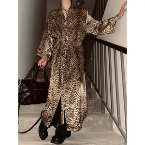 Leopard Satin Long Loose Pajamas