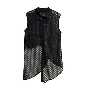 Perspective Grid Irregular Sleeveless Shirt