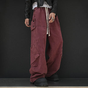 Straight Mid-high Waist Cargo Trousers