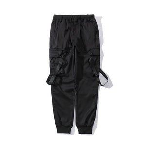 Black Slim-fit Multi-pocket Casual Pants