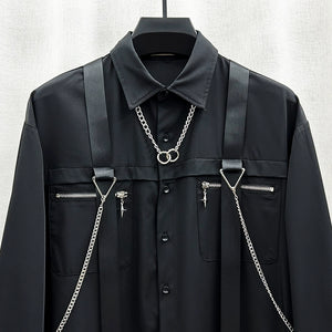 Chain Strap Loose Long Sleeve Shirt