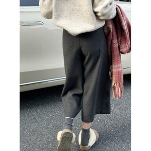 Solid Wool-blend Wide-leg Pants