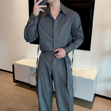 Load image into Gallery viewer, Striped Long-sleeved Wide-leg Pants Two-piece Suit
