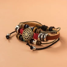 Load image into Gallery viewer, Cowhide Beaded Adjustable Punk Bracelet
