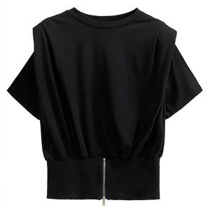 Tighten Waist Zip Short Sleeve T-Shirt