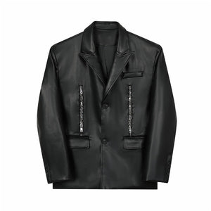 Zippered Single-breasted PU Leather Jacket