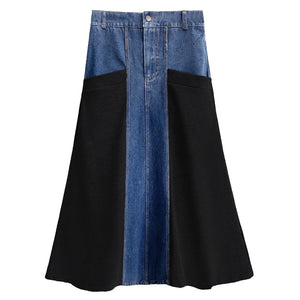 Loose Casual Denim Patchwork A-line Skirt