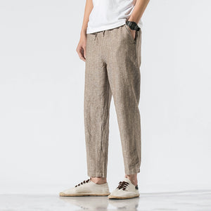 Cotton and Linen Striped Pants