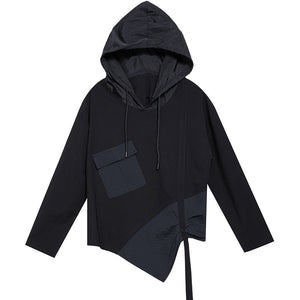 Irregular Patchwork Slit Hooded T-shirt