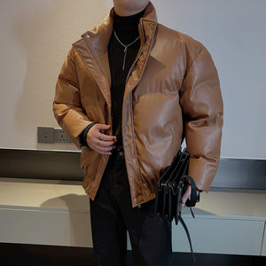 Winter Stand Collar Thickened Warm Leather Coat