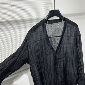 Loose Hollow Drapey V-neck Shirt