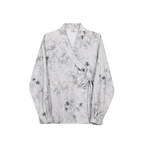 Vintage Collarless Long-sleeved Shirt with Irregular Jacquard Bindings