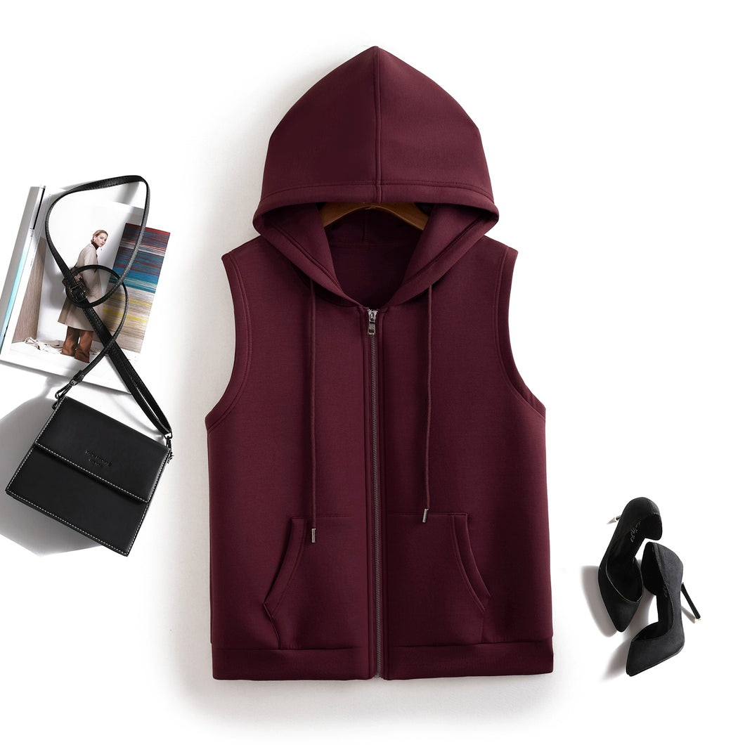 Hooded Cotton Solid Color Vest Jacket