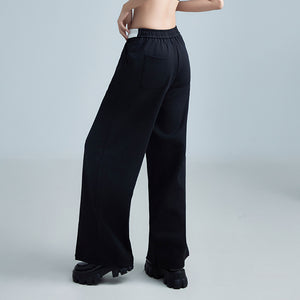 Elastic Waist Slit Wide Leg Casual Pants