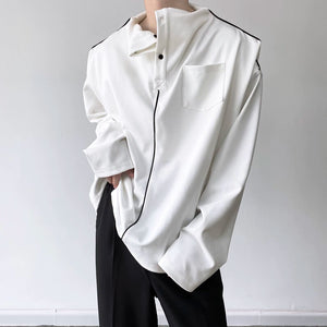 Stand Collar Button Shoulder Pad Shirt