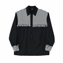 Load image into Gallery viewer, Houndstooth Frayed Panel Long Sleeve Shirt
