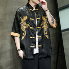 Load image into Gallery viewer, Dragon Pattern Embroidery Buttoned Three-quarter Sleeve Shirt
